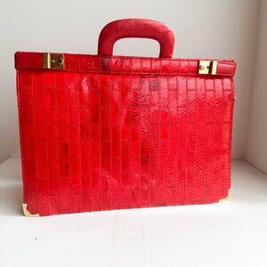 Vintage Amiet Patchwork Snakeskin Bright Red Briefcase Office Document Case